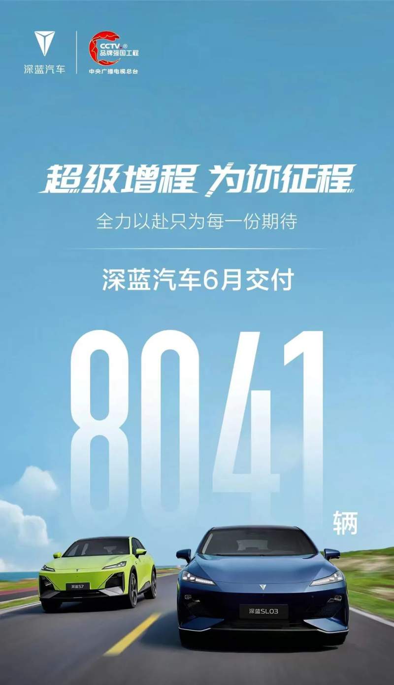 6月交付8041辆深蓝汽车，深蓝S7交付全面展开