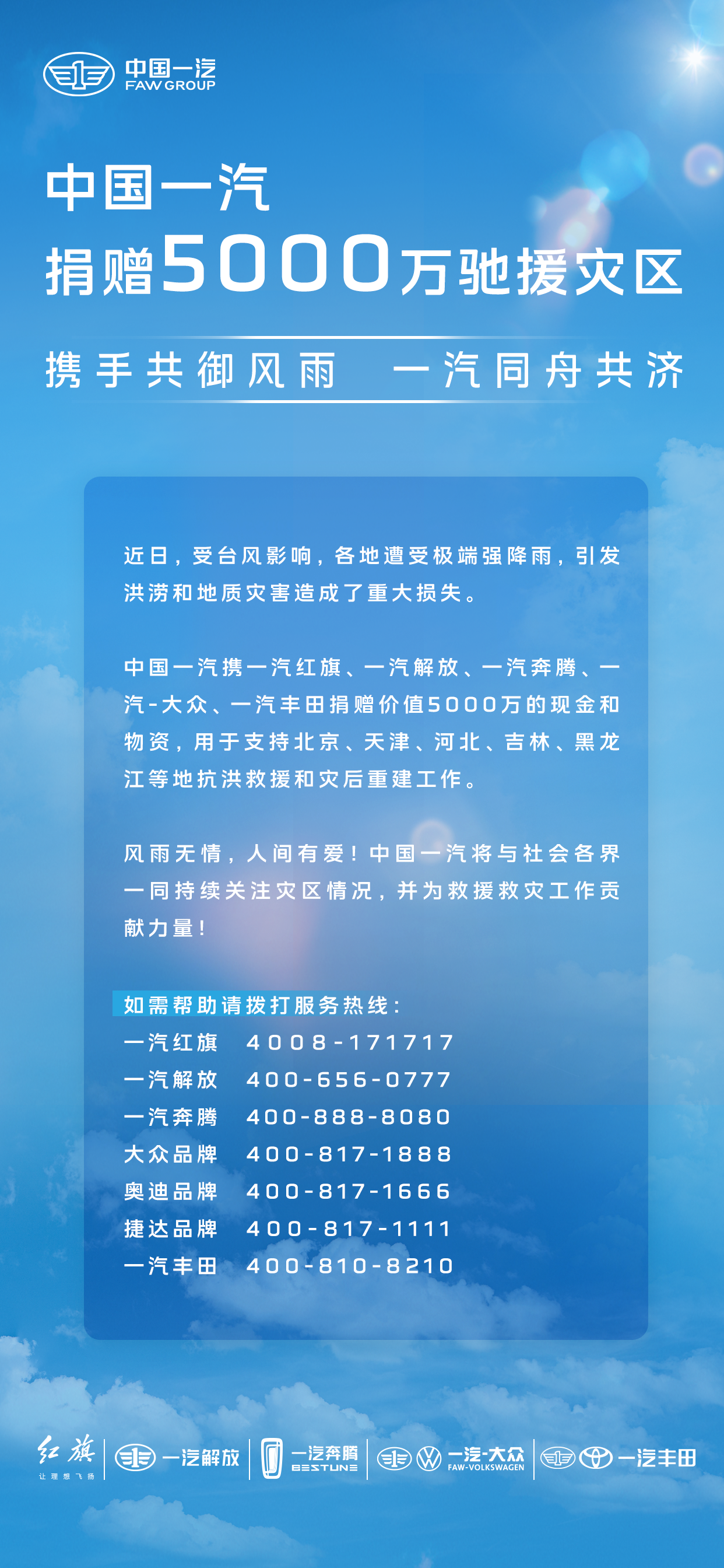 勇担央企社会责任  中国一汽捐赠5000万支持灾区救援重建