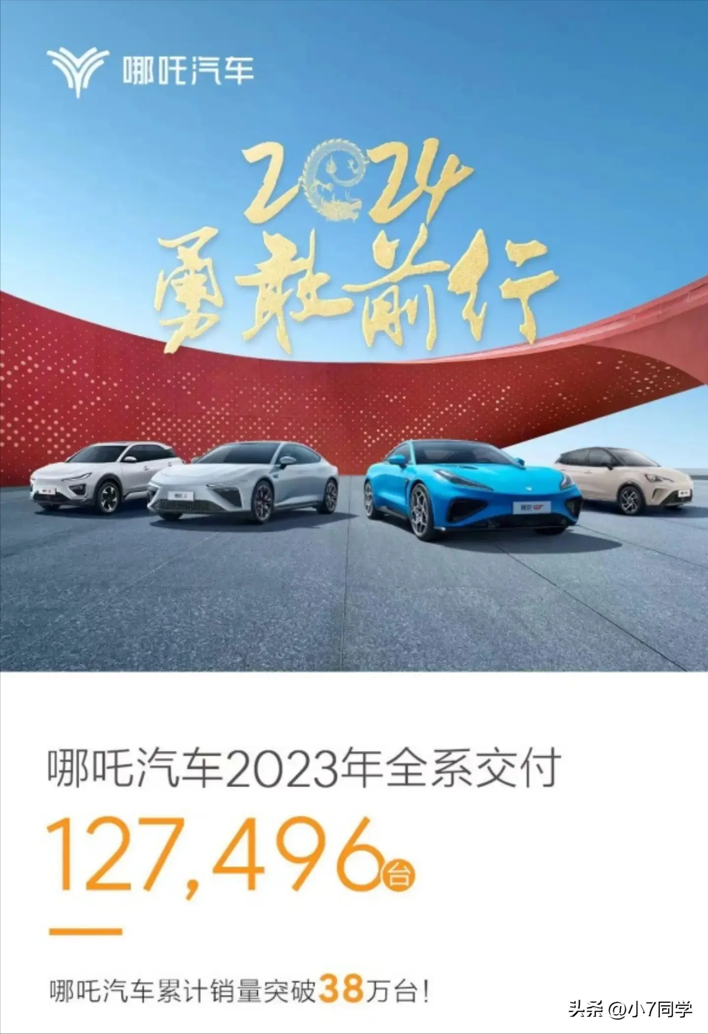 哪吒汽车2023年12月销量5135台，2023全年累计销量127496台