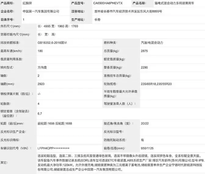 红旗HS7 PHEV纯电续航曝光，还有6/7座可选，诚意不够？