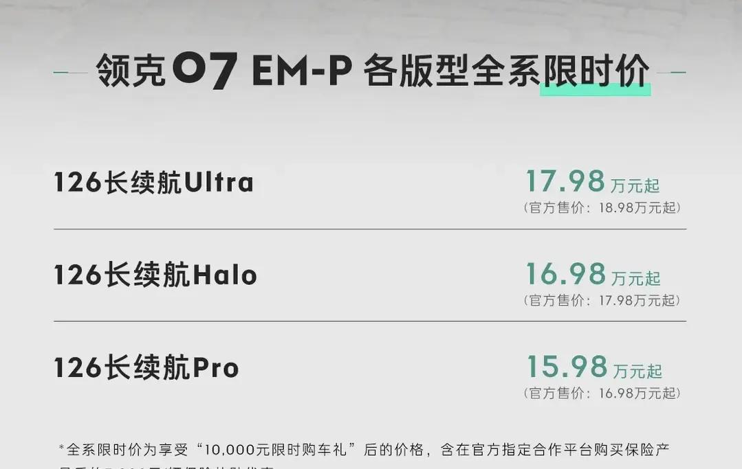 领克07 EM-P九月优惠活动，最高享2.6万元置换补贴，价值15.98万元起