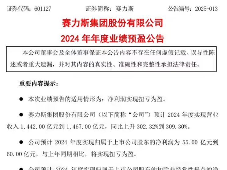 赛力斯2024年预计净利润达60亿，增程车型将陆续推出